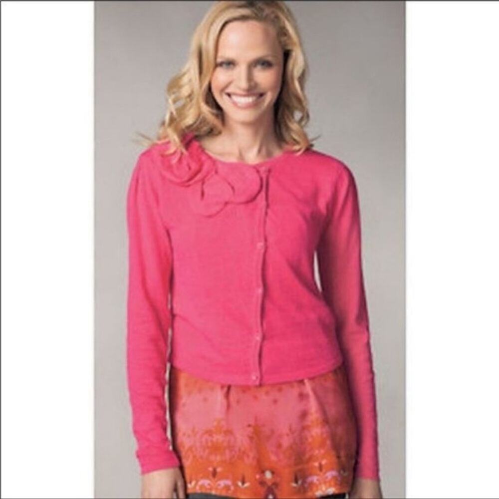 CAbi Swanky Bow Cardigan Women’s Medium Pink Knit Button Front Sweater